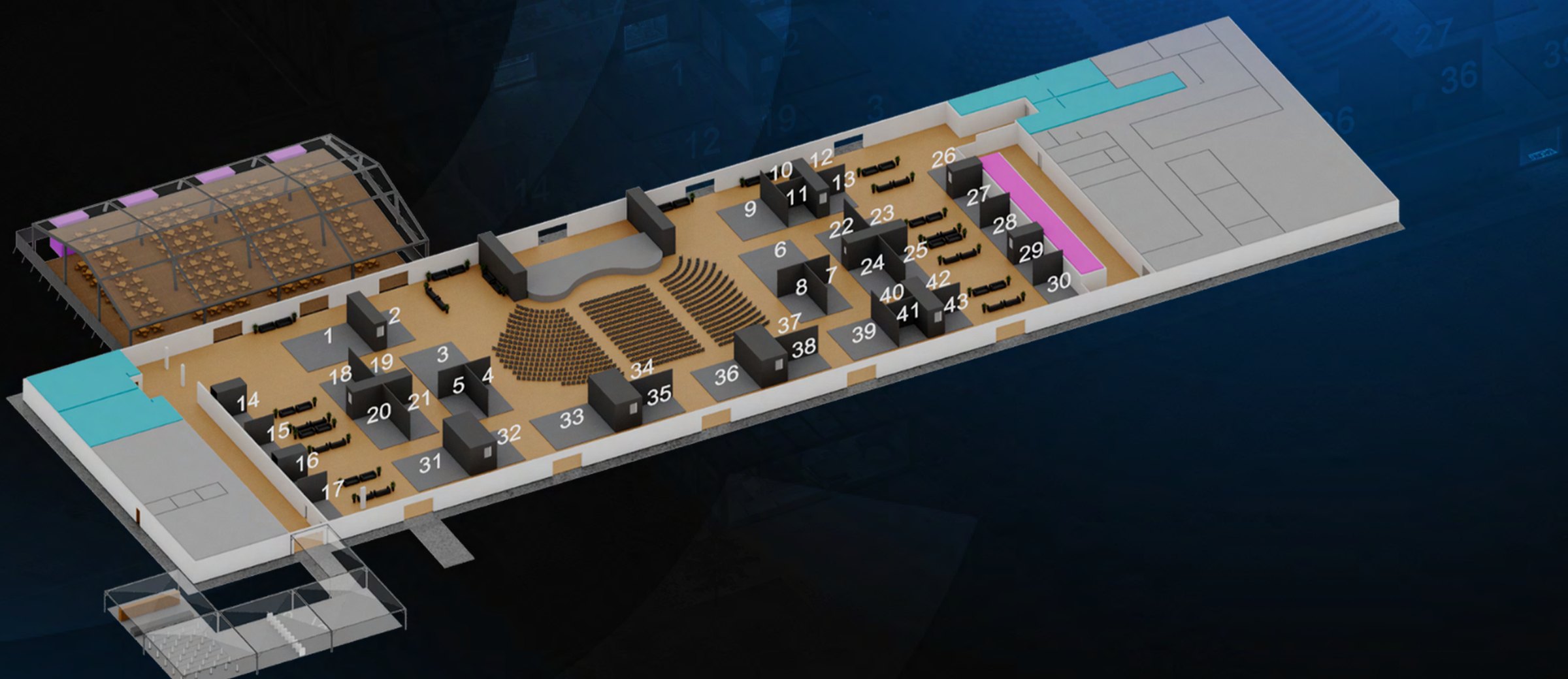 Planta baixa 3D do Expocommerce no CDL Hall